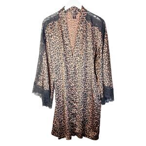 Victoria’s Secret Satin Leopard Print 3/4 Sleeve Robe w Black Lace Trim Size L